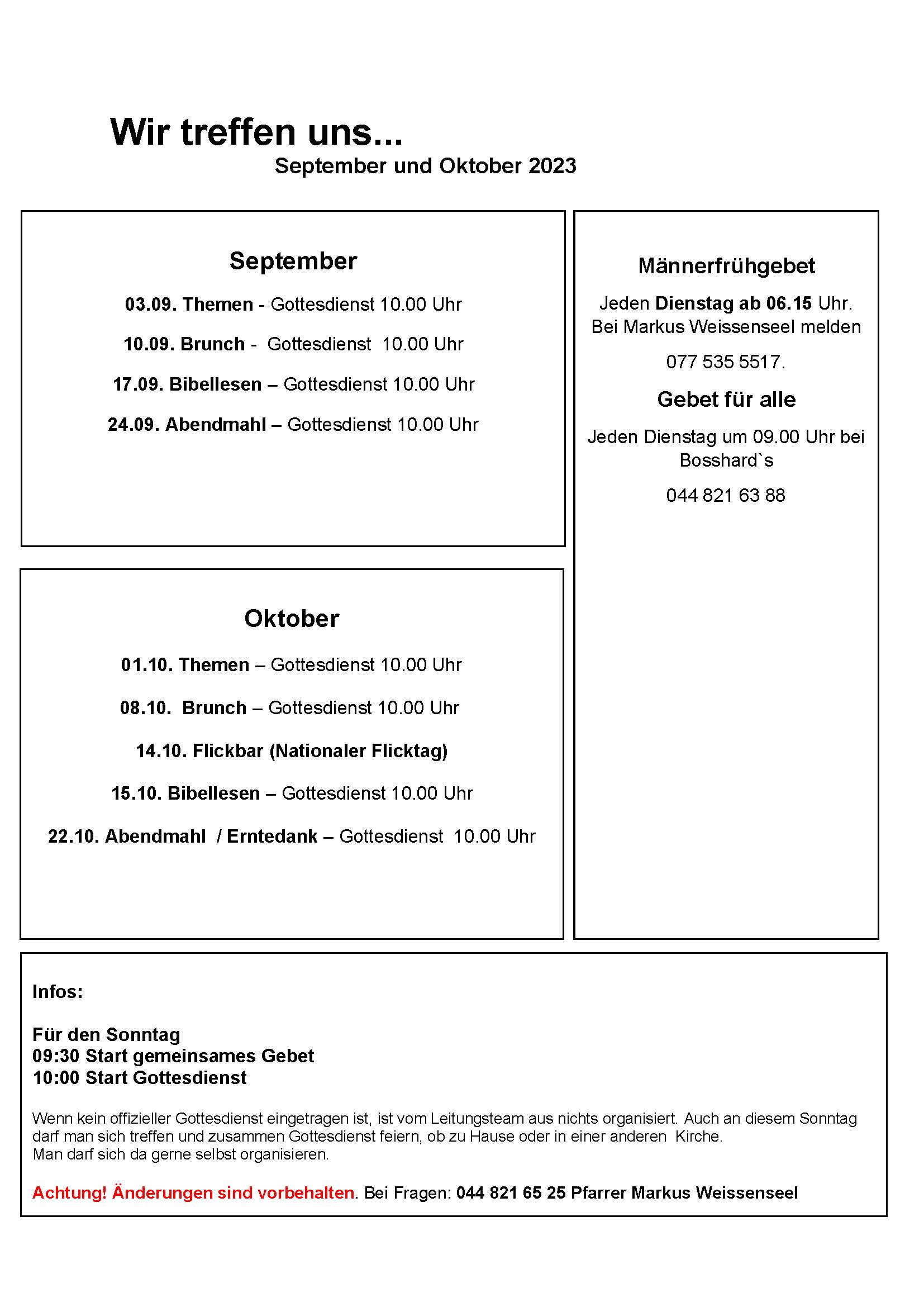Monatsprogramm September und Oktober